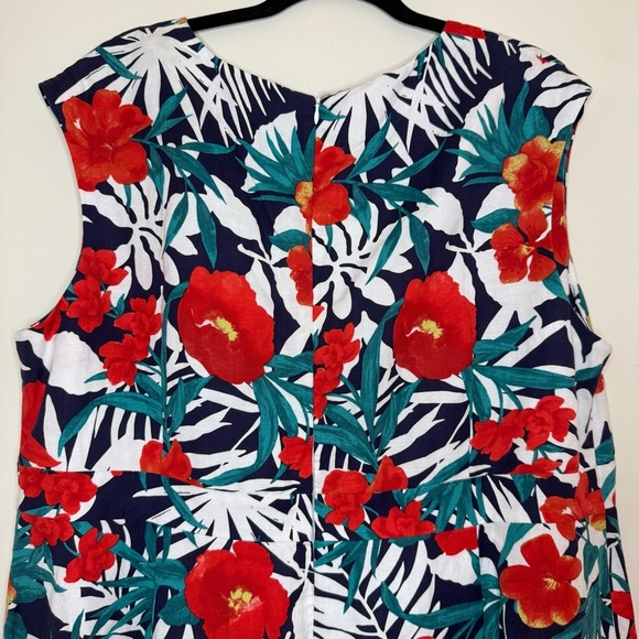 JESSICA LONDON Linen Blend Tropical Beach Red Floral Structured Shift Midi Dress - Picture 6 of 8